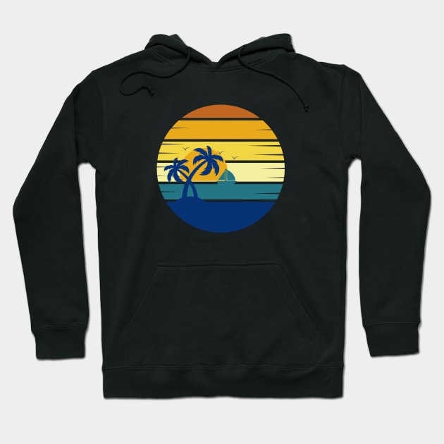 Retro Style Sunset Beach Palm Tree Hoodie by Yus Made